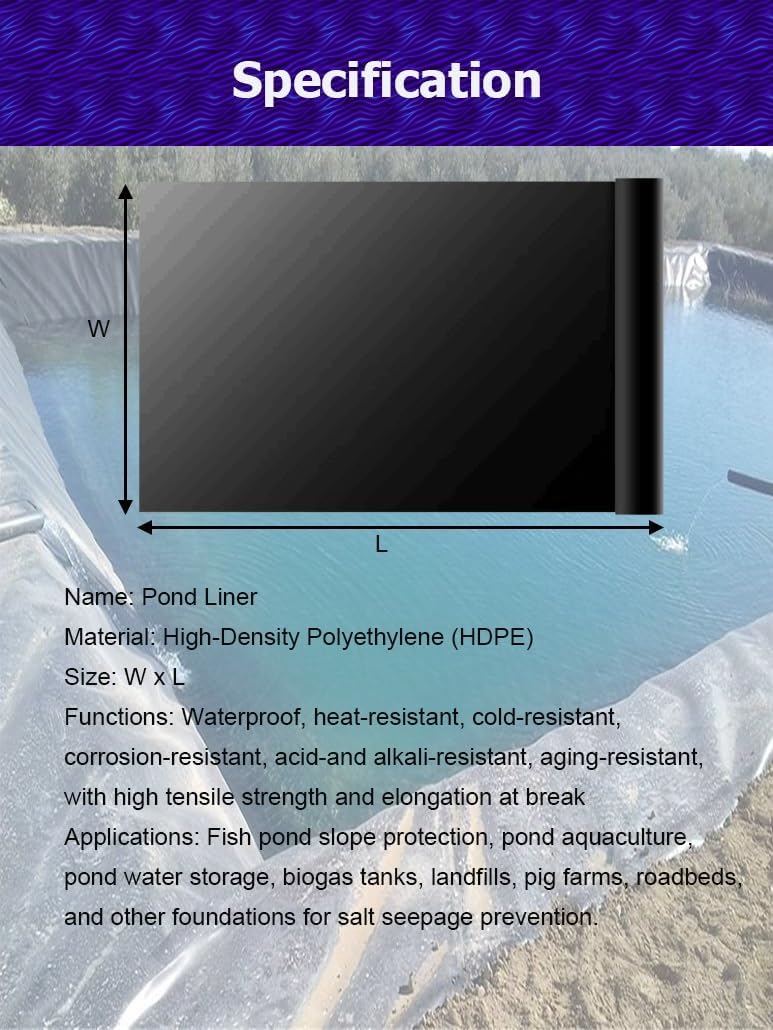 1-14 Wide 5-50 M Long Professional Pond Liners for Water Garden Waterfall Fountain Outdoor Ponds Streams, Easy Cutting Puncture Resistant(1x5m)