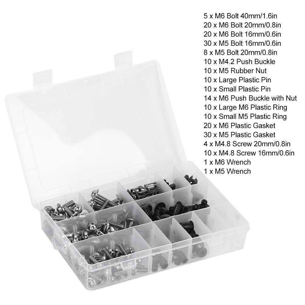 223 Piezas Kit de Pernos de Carenado, Kit de Pernos de Carenado Universal para Motocicleta Tornillos Sujetadores Kits de Montaje de Carrocería Arandelas Tuercas Tornillos Surtido de Clips(Plata)