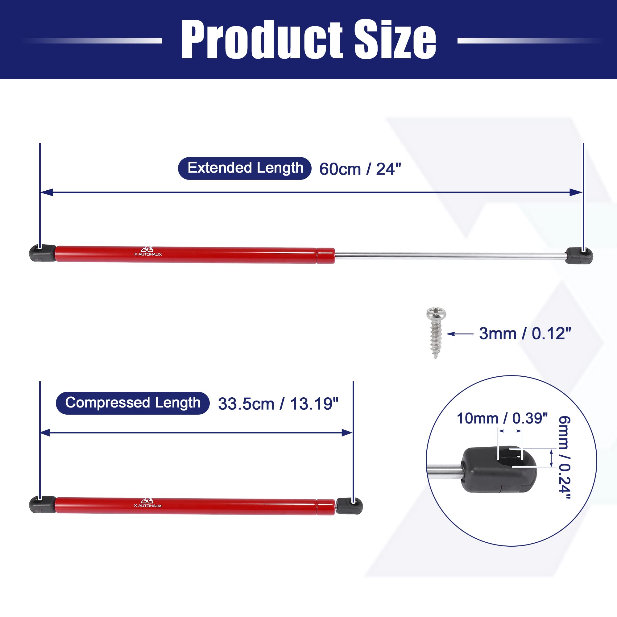 X AUTOHAUX Vérin à gaz 470N/48kg Amortisseur à gaz Charnière 600mm Longue Levage Porte Support Meuble Rouge