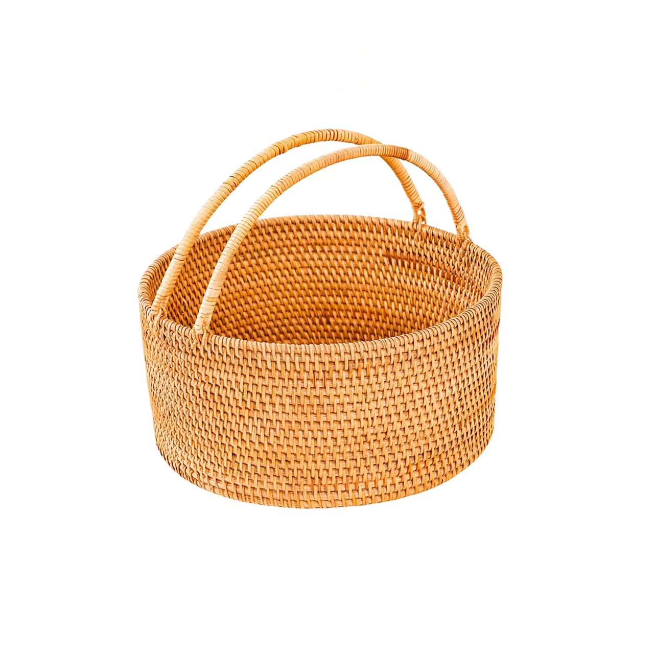 Handwoven Rattan Picnic Basket, 11"×11"×4" Rustic Storage
