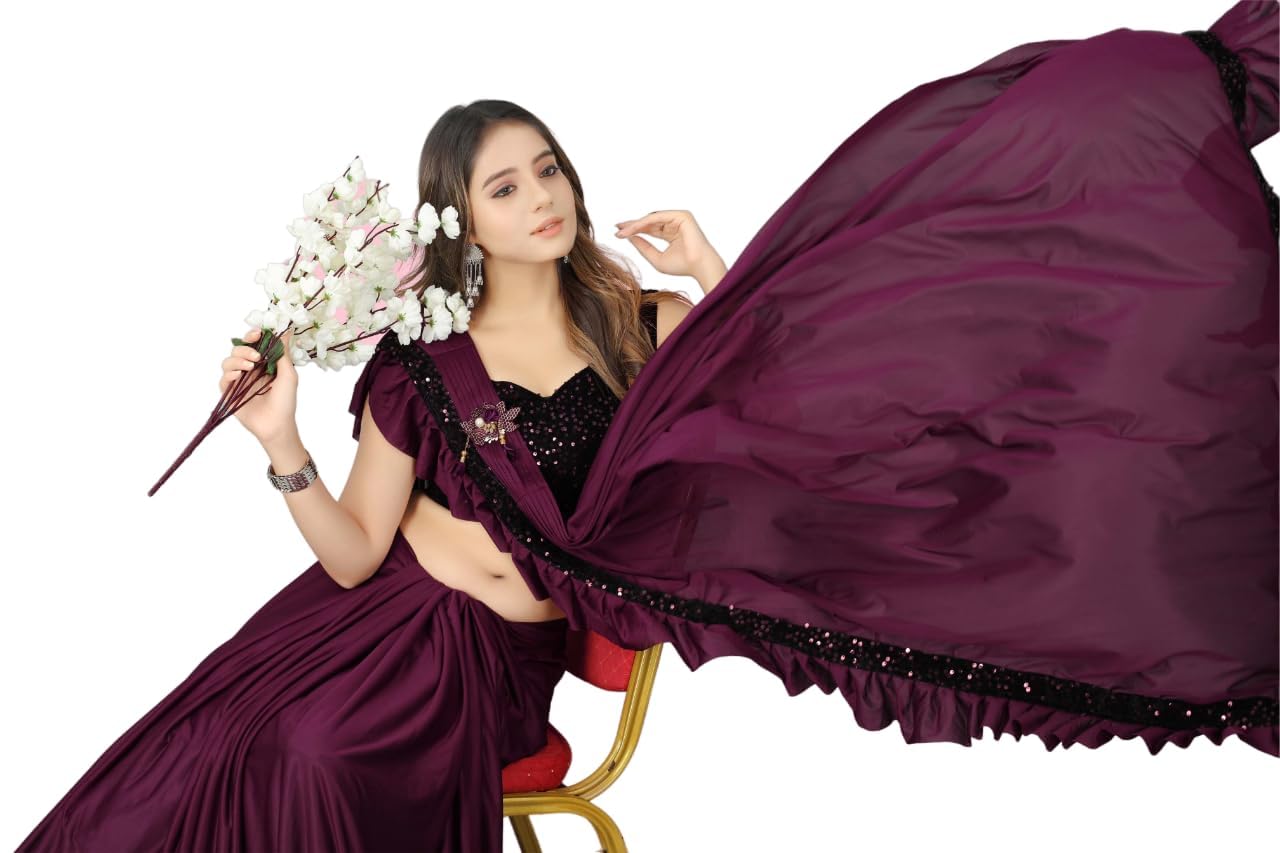 Dhyey fashion Girls Black Lycra Blend Saree with Ruffled Border and Unstitched Blouse Piece - Elegant Traditional Attire - Image 4 thumbnail