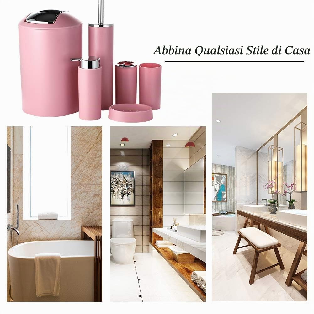 JOTOM Set di Accessori da Bagno Plastica da 6 Pezzi Set Bottiglia di Lozione da Bagno Tazza Spazzolino Portasapone Coppa del Dente(Rosa)