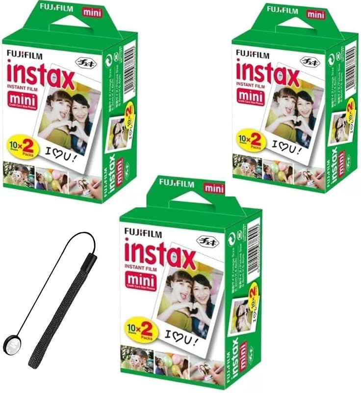 Instax Mini Película instantánea para minicámaras, color blanco, tamaño de tarjeta de crédito con protector de tapa adicional gratuito (3 paquetes dobles)