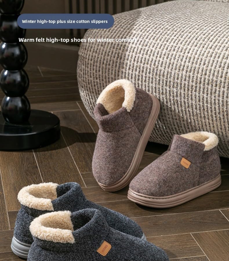 Men's Plush High-Top Slippers, Extra Thick Sole Indoor House Shoes with Memory Foam, Non-Slip Warm Bootie Slippers for Winter and Cold Weather - Image 6