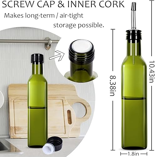 Miniatura 3 de Gusnilo Dispensador de aceite de oliva, vinagre de aceite, botella cuadrada de vidrio alta con boquilla vertedora de acero inoxidable, juego de 2 a