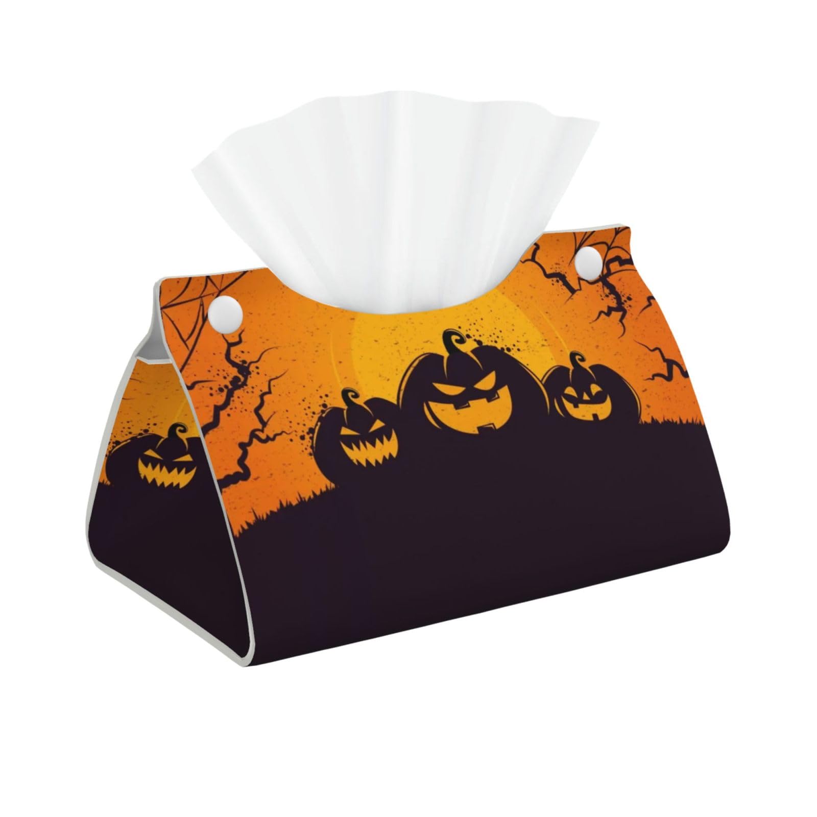 Orange Halloween Party Printed Tissue Box Cover, Rectangle Leather Tissue Box Holder Paper Holder Tissues Storage Box Decorative for Home Car Office Decor
