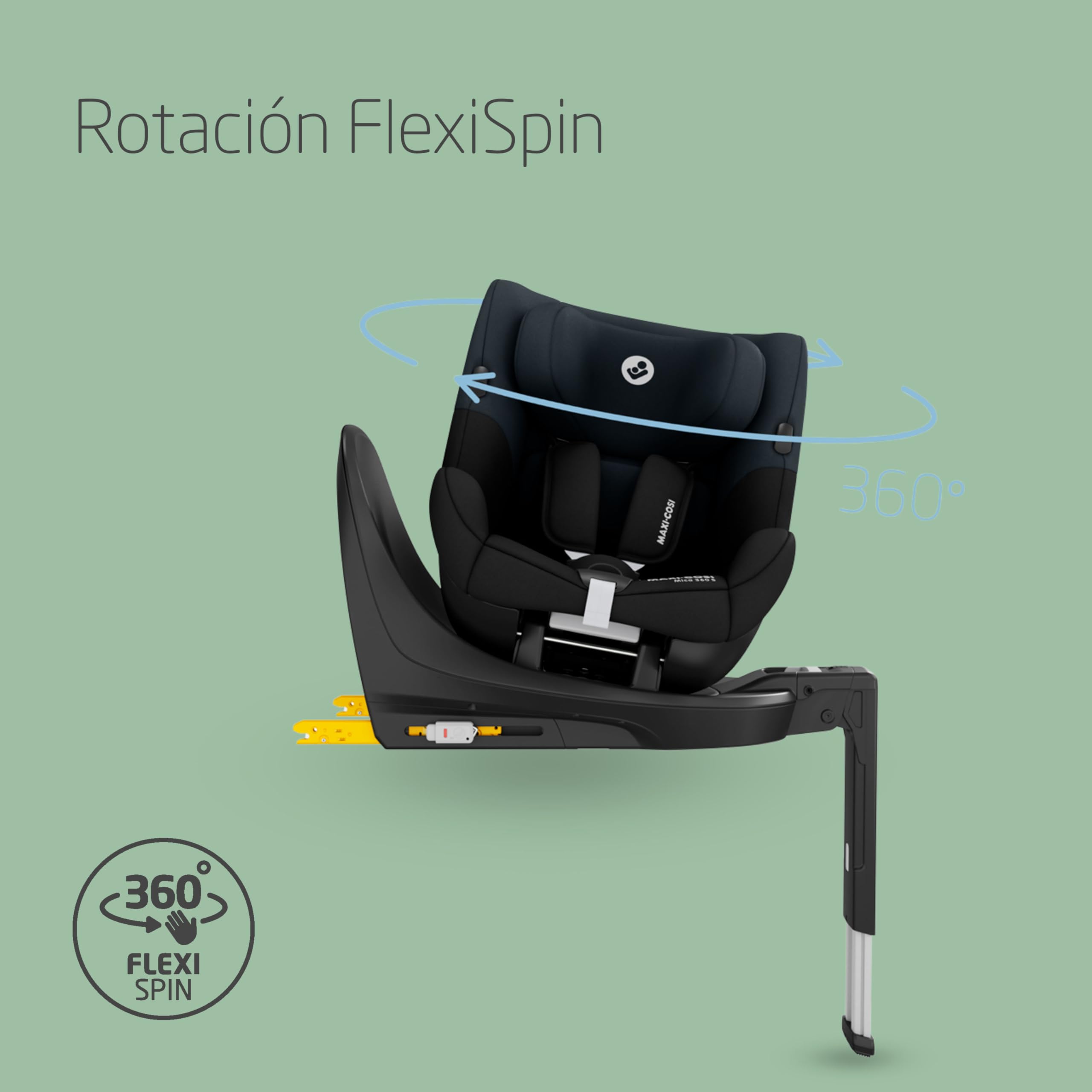 Maxi-Cosi Mica 360 S, Silla Coche 360 Giratoria, ISOFIX, 3M-4A(61-105 cm), Silla Coche Bebé i-Size, Giro FlexiSpin, 5 Posiciones Reclinación, Protección G-CELL, Arnés Fácil Poner, Tonal Black