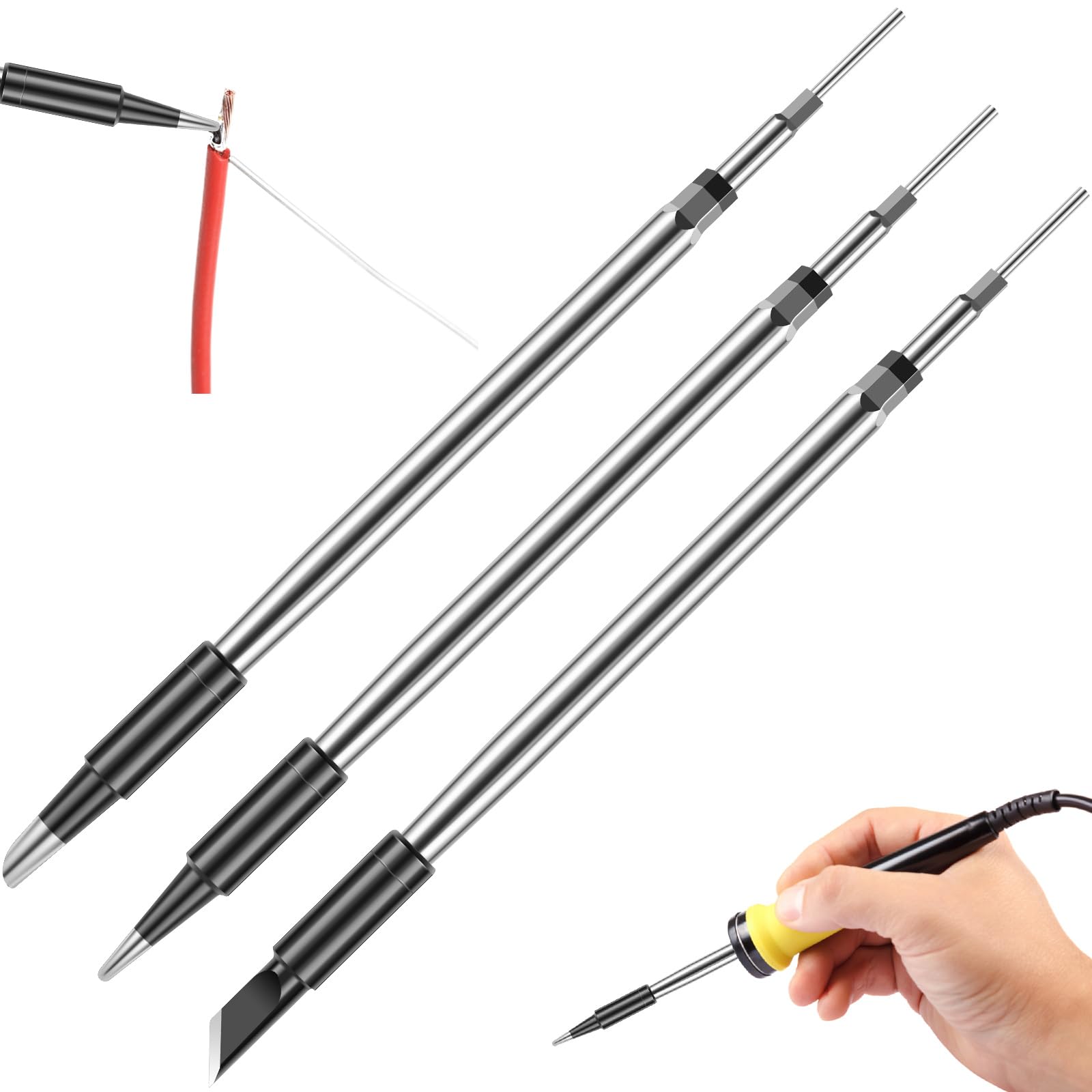 NIHUIFDPY 3Pcs C210 Soldering Iron Tip Set, Metal Replacement Solder Tips (Horseshoe, Round Pointed, Cutter Head), Micro Welding Tool Accessories for Electronics, Jewelry & Phone Repair-image-4
