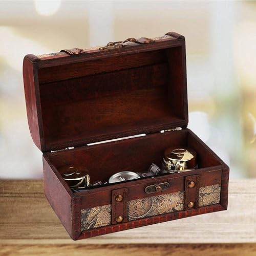 Miniatura 4 de Cofre del tesoro pirata caja de madera decorativa hecha a mano caja de almacenamiento de joyas para decoración del hogar Mapa