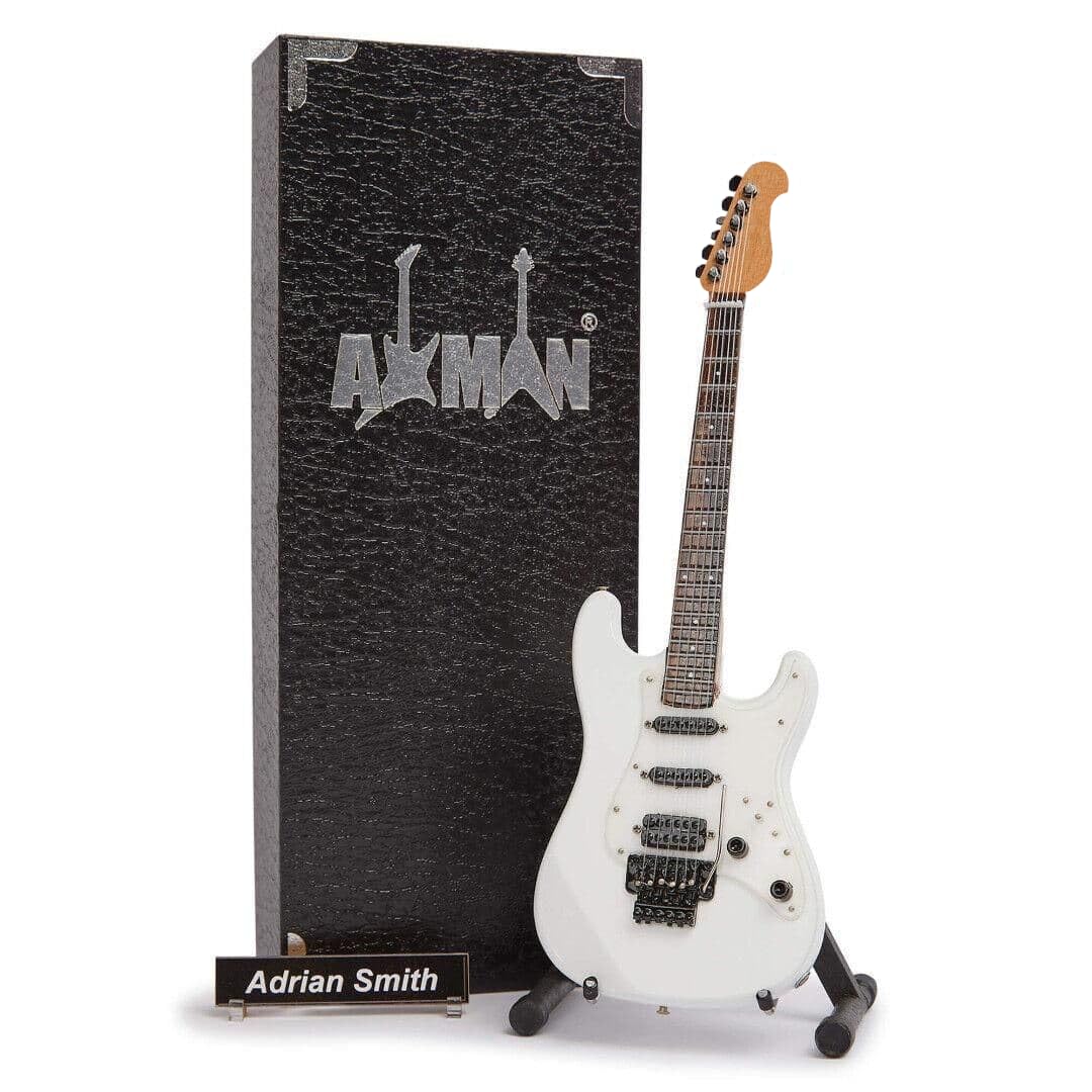 Axman Adrian Smith (Maiden) Miniature Guitar Replica - Music Gifts - Handmade Ornamental 1/4 Scale - Includes a Display Box, Name Tag and Miniature Guitar Stand