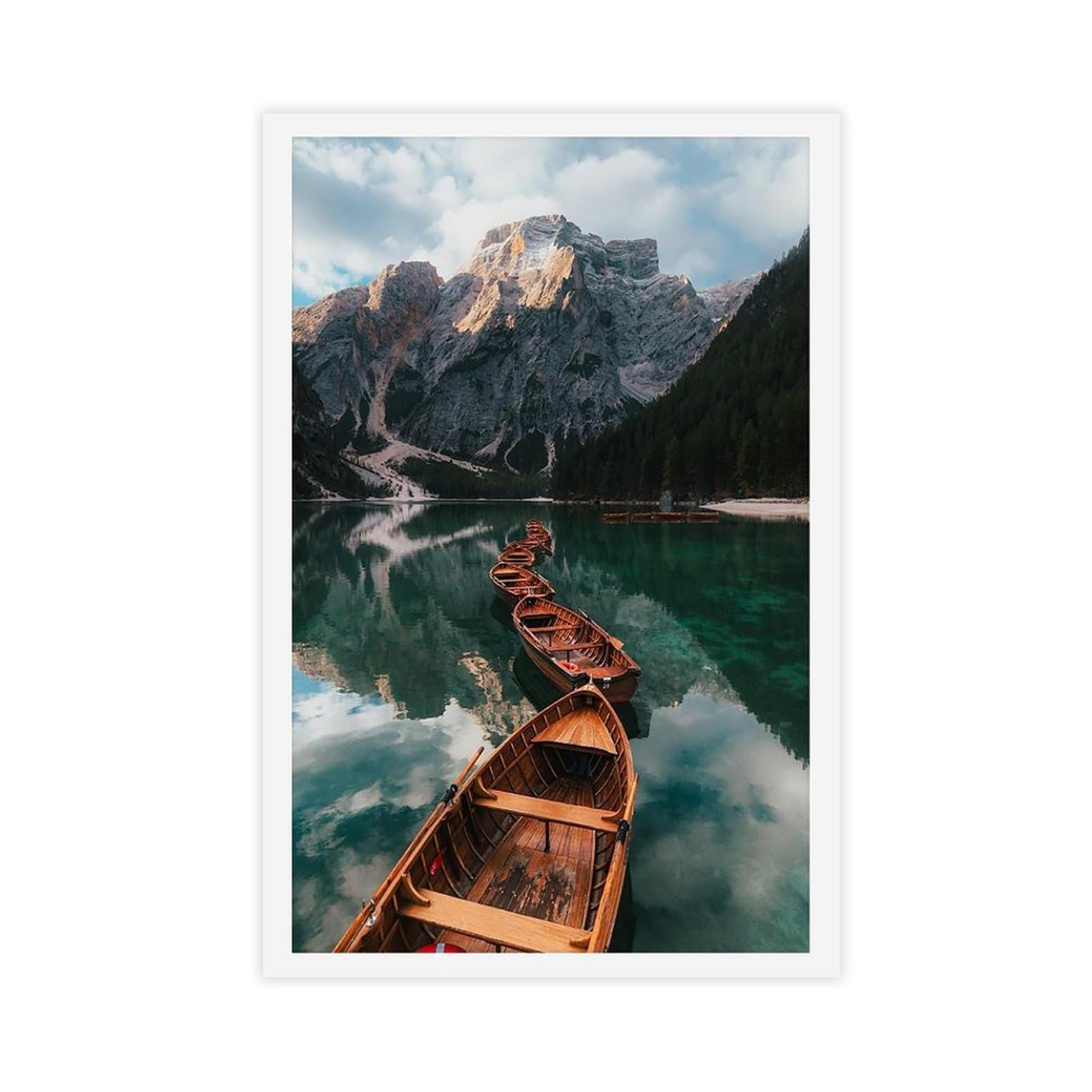 HEYANM Lago Di Braies Print Dolomites Lake Mountain Nature Wall Art Canvas Poster Bedroom Office Room Decor Gift Unframe 16x24inch