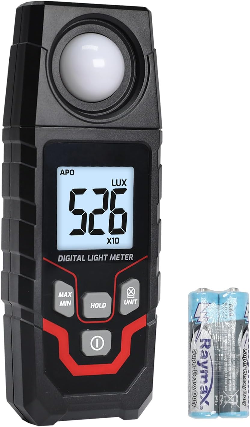 Light Meter Digital Illuminance Meter, Lux/Foot Candles Meter, Range up to 200,000 Lux Handheld Photometer with 4 Digit LCD Display Backlit Light Meter Photography Luxmeter for LED Plants