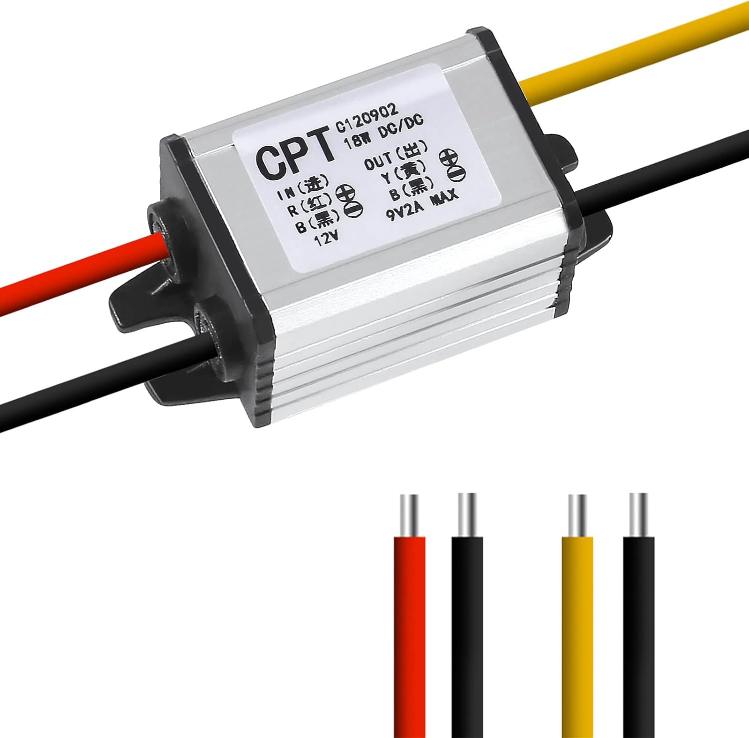 12V to 9V DC Converter Car Power Voltage, Waterproof DC 12V Step Down to DC 9V2A