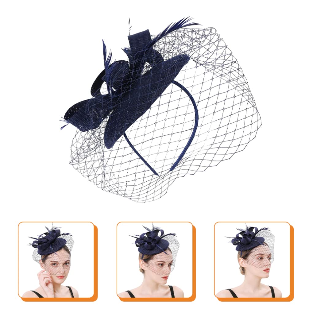 LALAFINA Cerchietto Fascinator in Rete Fiore Piumato, Blu Navy | Clip per Chioma Due Usi, Abs e Poliestere, Leggero per Feste e Matrimoni