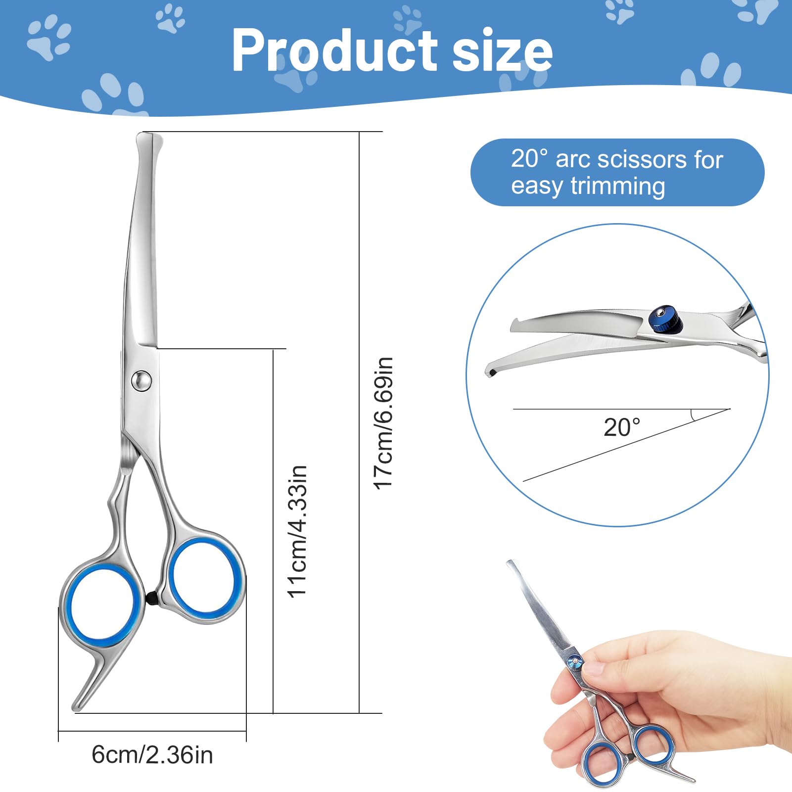 Pet Grooming Scissors, 6.7" Up Curved Dog Grooming Scissors with Safety Round Tip, Stainless Steel Cat Hair Cutting Shears - Image 2