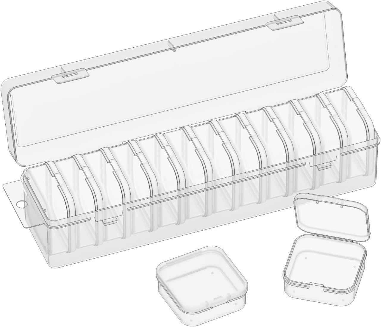 transparent jewellery box | accessories storage box | multi-compartment organizer with removable grids | 12 pcs plastic boxes for jewellery, rings, earrings, beads, sewing, craft & small items