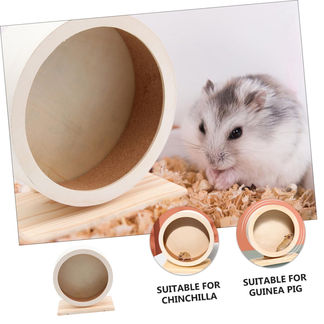 Ruota Corsa per Criceti in Legno Massiccio con Supporto Silenzioso Gioco Sportivo per Cincillà e Piccoli Animali Domestici Accessorio Fitness Notturno senza Rumore per Esercizio e