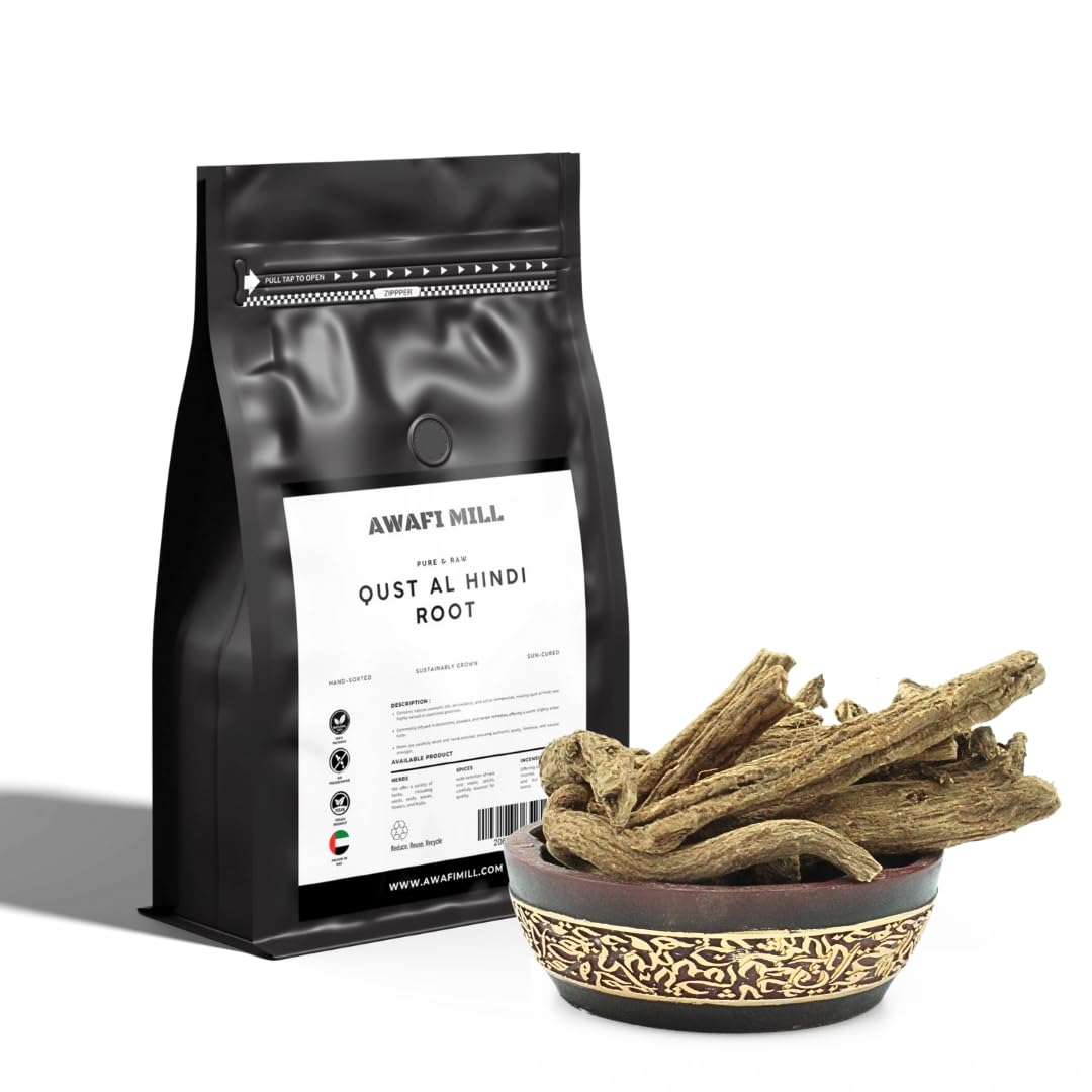 AWAFI MILL Edible Qust al Hindi Root (Saussurea costus) | Indian Costus/Qist al-Hindi/Kuth | Culinary Herbal Root for Tea, Kadha & Syrups - 500 g | 17.6