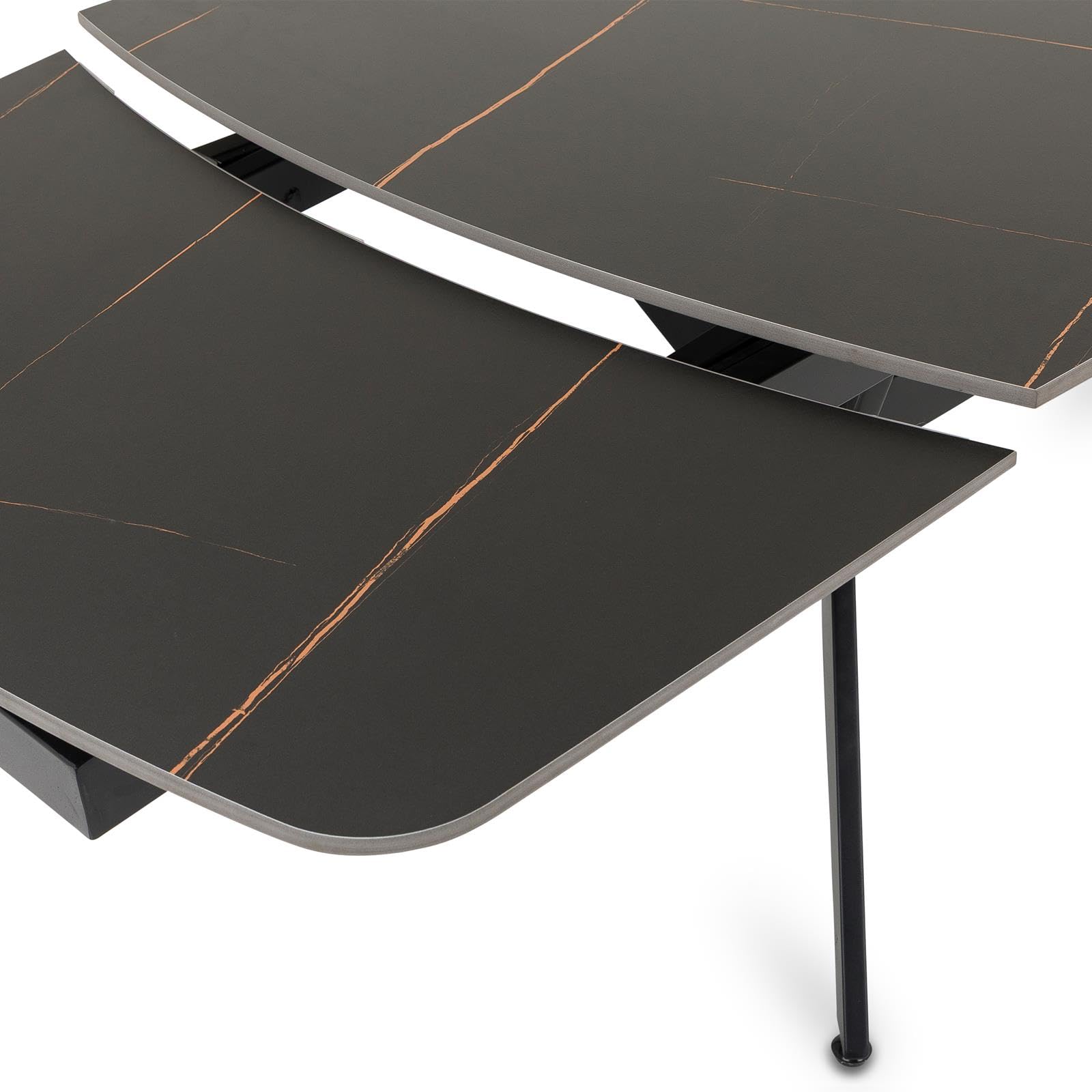 IDIMEX Table à Manger Leana Extensible 160-240 cm pour 6 à 8 Personnes avec Plateau en Céramique Aspect Marbre Noir, Piètement Central en Métal et Plateau Rectangle Marbré, Facile d’Entretien.