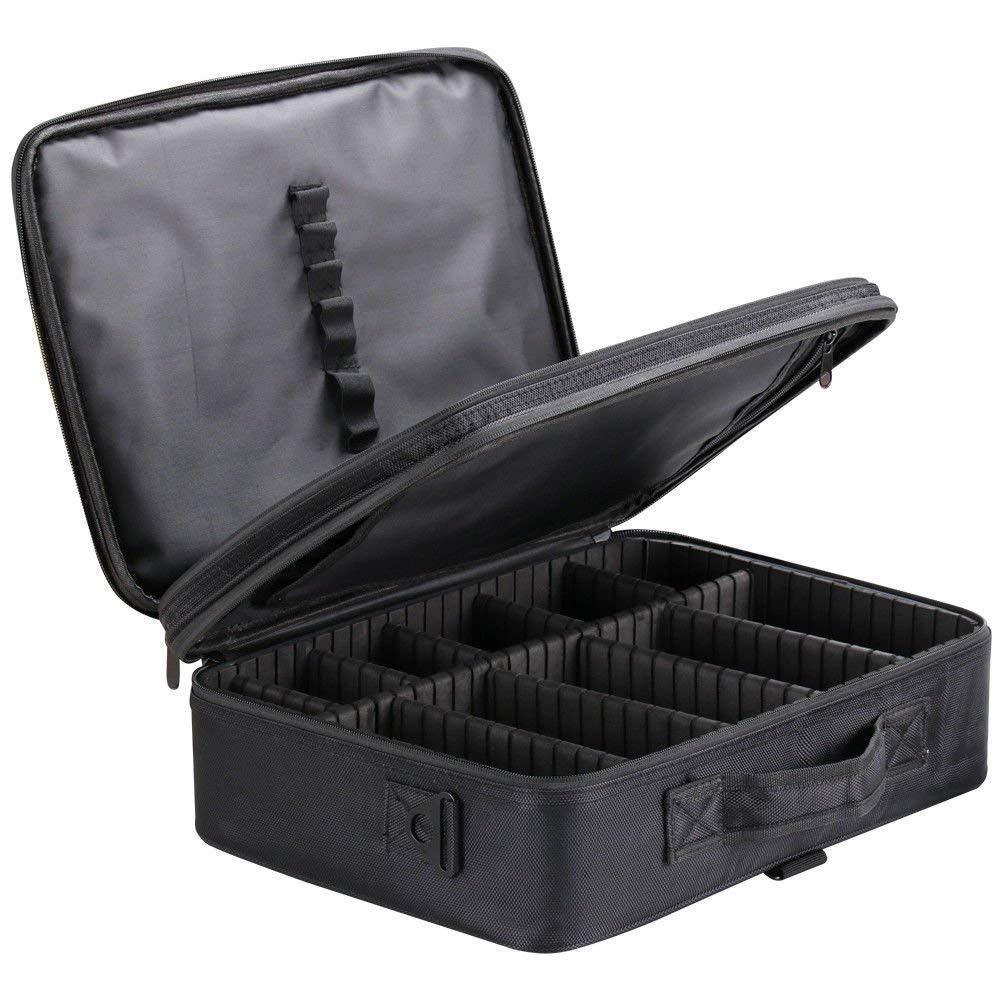 Beauté Secrets Large Travel Makeup Bag 16" Large Capacity, Makeup Vanity Box with Adjustable Dividers for Cosmetics, Accessories and Jewelry, Adjustable Dividers for Cosmetics, Makeup Box, Black-image-48