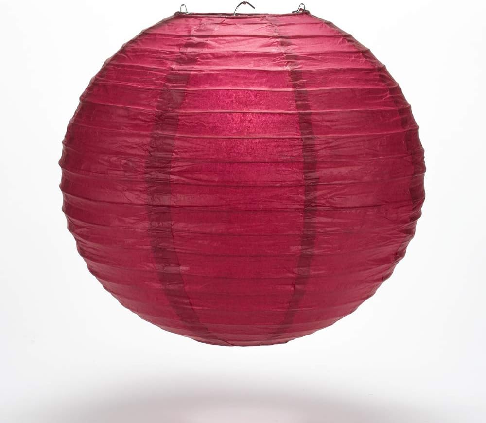 Quasimoon PaperLanternStore.com (5-Pack) 16 Inch Velvet Rose Red Round Paper Lantern, Even Ribbing, Hanging Decoration