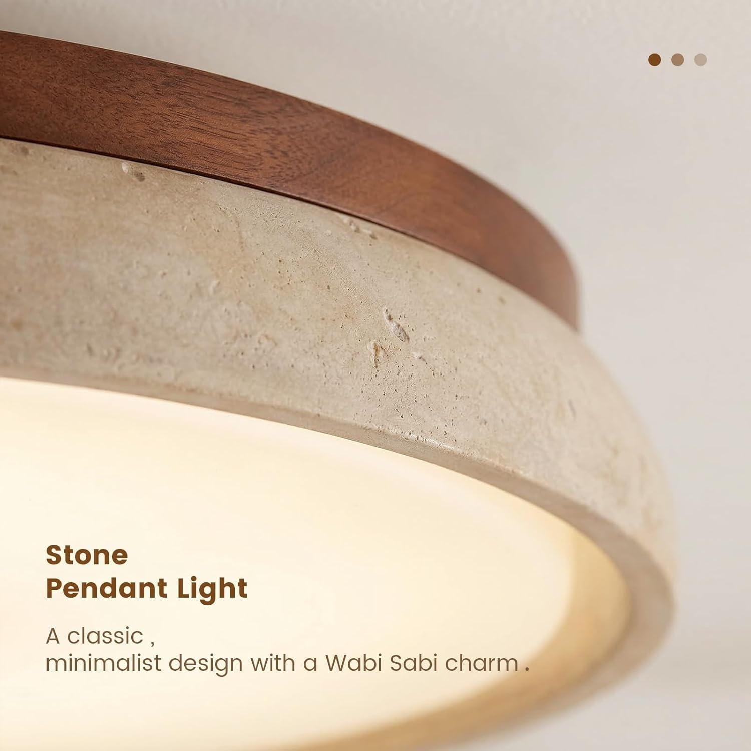 Nowoczesna Lampa Sufitowa LED Z Możliwością Ściemniania, Żółty Trawertyn, Lampa Sufitowa Z Naturalnego Drewna, Drewno, Oświetlenie Sufitowe W Stylu Vintage Wabi-sabi Do Sypialni(30CM)
