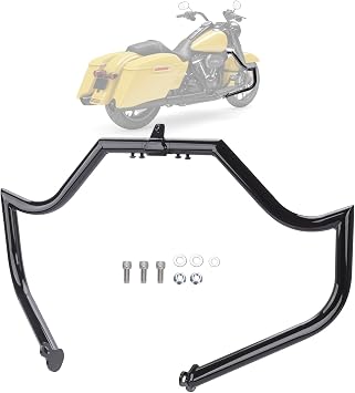 2009-2023 Engine Guard Crash Bar for Harley Touring Road Glide Road King Street Glide Electra Glide CVO and Trike Models Highway Bracket, Gloss Black