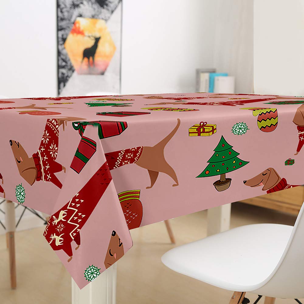 Nappe Rectangulaire DOTBUY 3D Nappe En Polyester Impermeable L'épreuve De L'huile Antifouling Nappe En Table Pour Extérieur Ou Intérieur Table De Salle à Manger (Teckel Rose,90x90cm