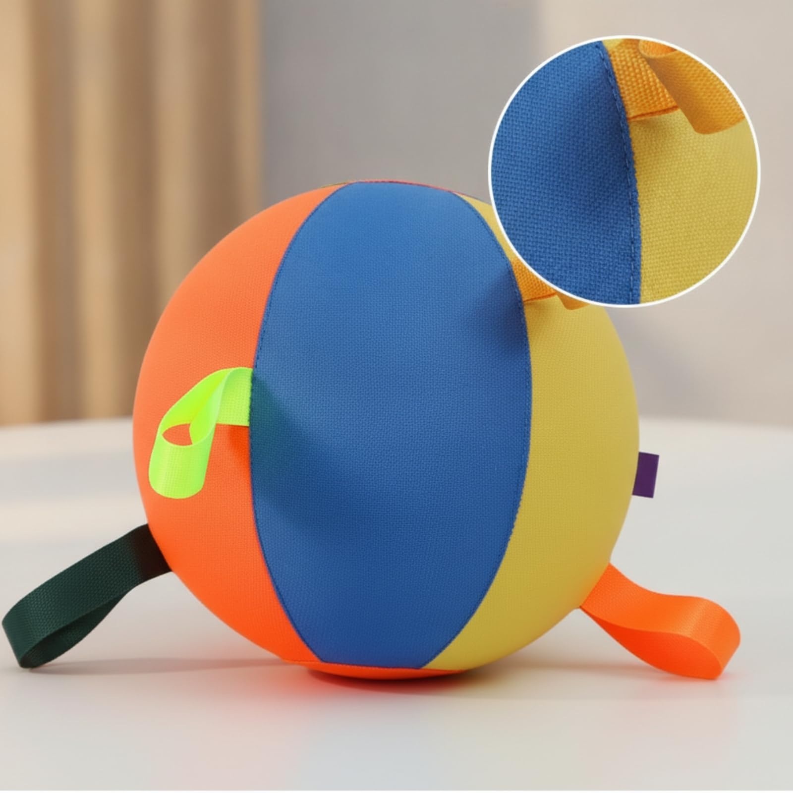 Balle d'Entraînement Canin Balle Interactive pour Chien avec Lanières Jouet de Tirage Sphère Gonflable en Tissu Oxford et Chambre à Air PVC Adaptée au, Multicolore, Grand 55cm