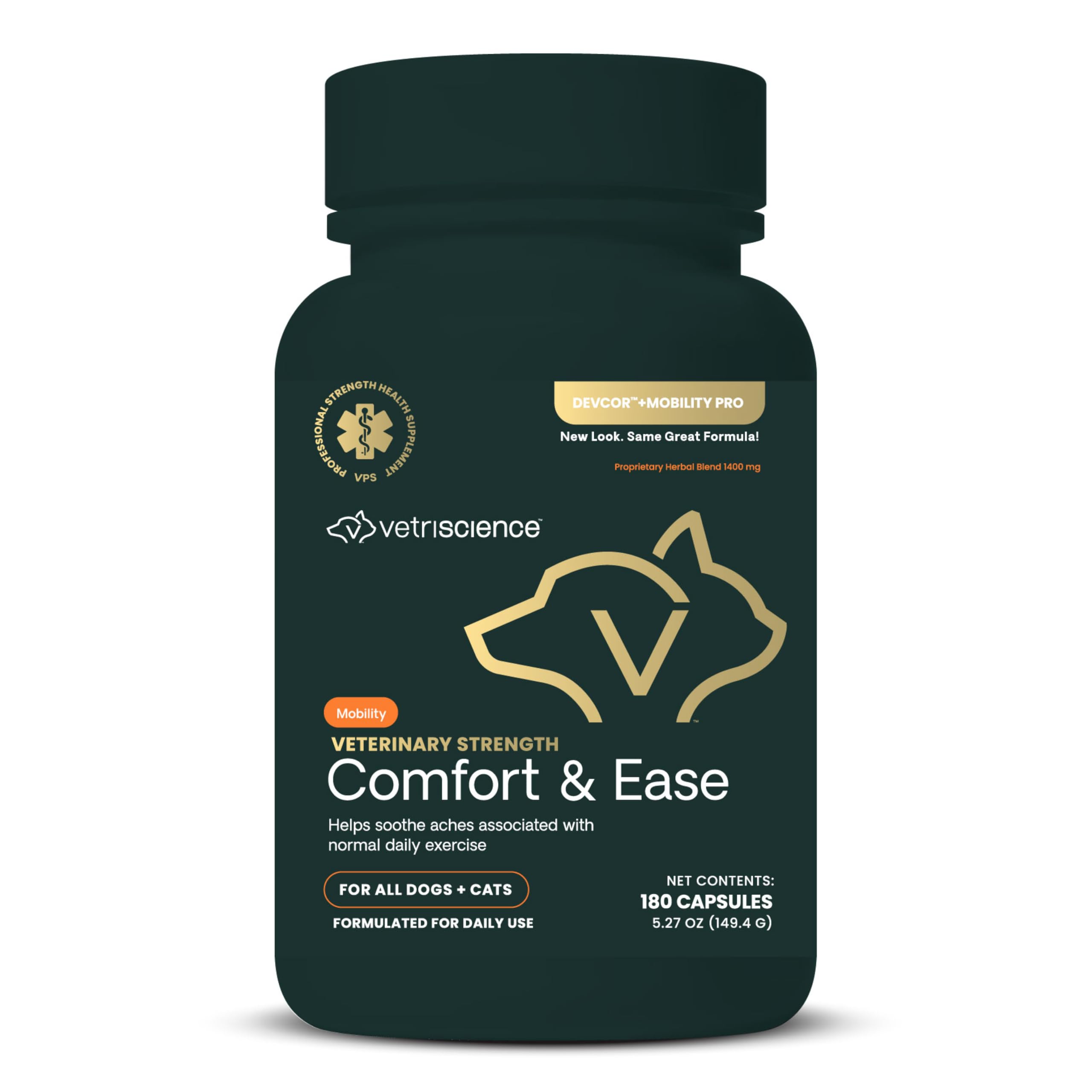 VETRISCIENCE Veterinary Strength Comfort & Ease Capsules - Mobility Supplement for Pets - Supports Aches from Normal Exercise - Joint Care for Dogs & Cats - 180 Count