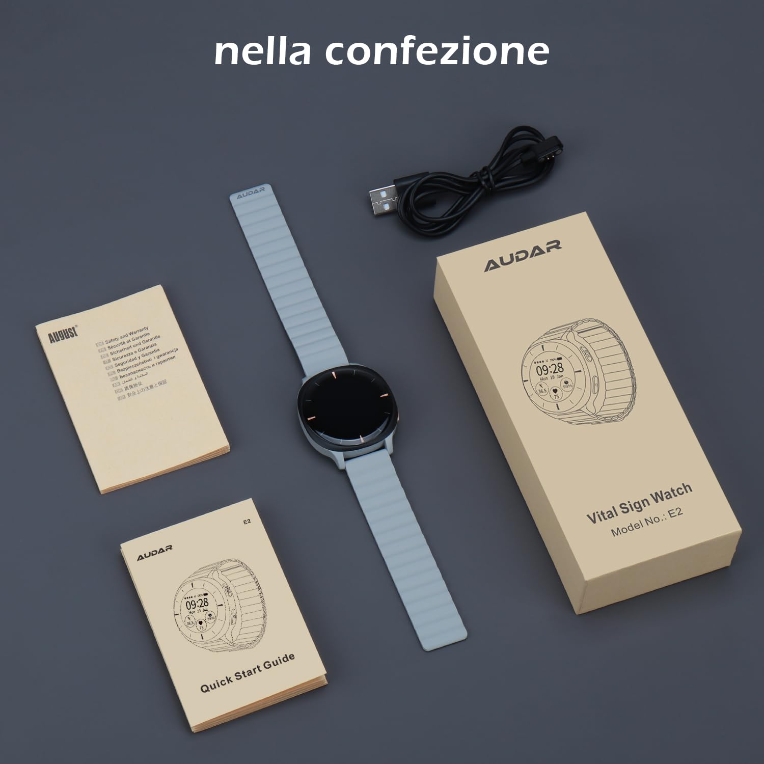 August Audar E2 Montre Connectée Senior avec Détection de Chute et SOS + Audar STR001G-M Bracelet de Remplacement