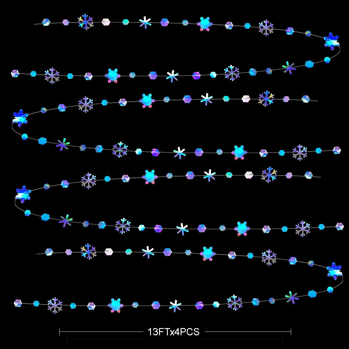 52 Ft Winter Wonderland Party Decorations Iridescent Snowflakes Garland Holographic Paper Snowflakes Streamer for Winter Onderland Christmas Frozen Birthday Wedding Baby Bridal Shower Party Supplies