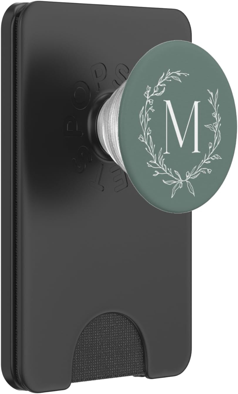 Sage Green Capital Letter M Monogram Initial M PopSockets PopWallet for MagSafe
