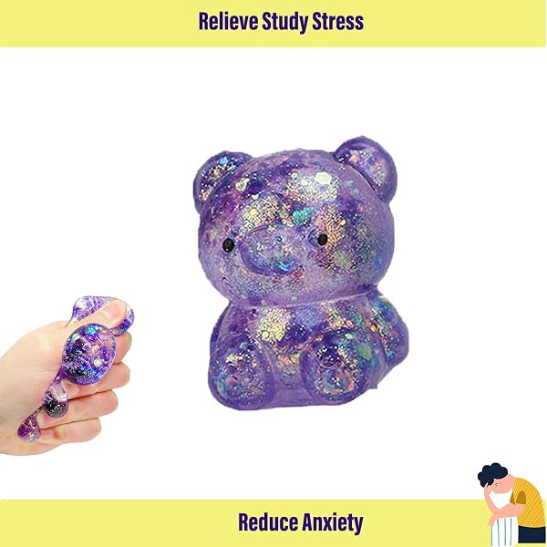5Pcs Bear Nee Doh Stress Ball, Squishy Stress Balls Set, Squishy Slow Rising Stress Ball, Mixed Color Soft Flexible for Adults Home Office and Relaxation Use - 4