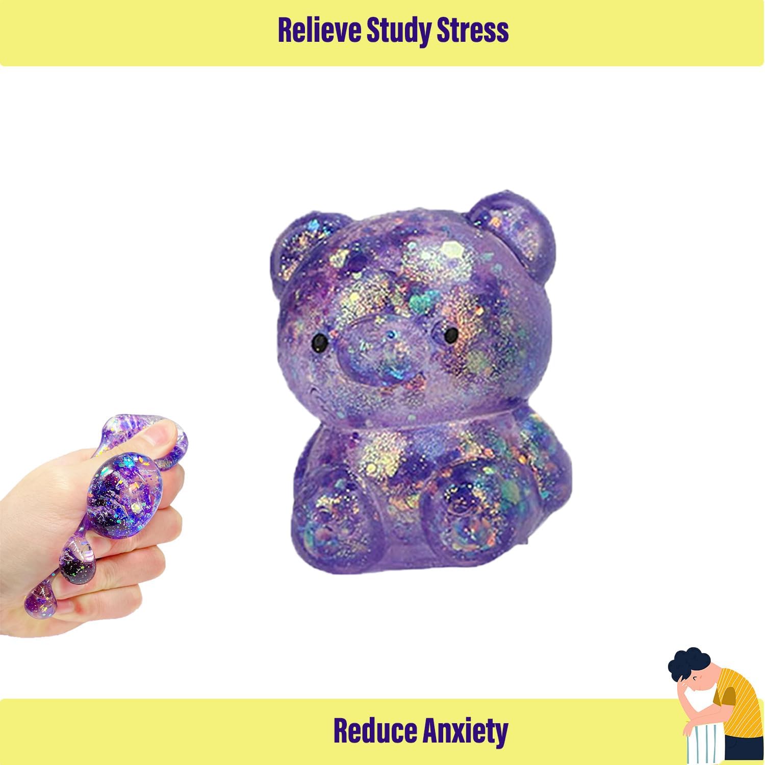5Pcs Bear Nee Doh Stress Ball, Squishy Stress Balls Set, Squishy Slow Rising Stress Ball, Mixed Color Soft Flexible for Adults Home Office and Relaxation Use — view 4