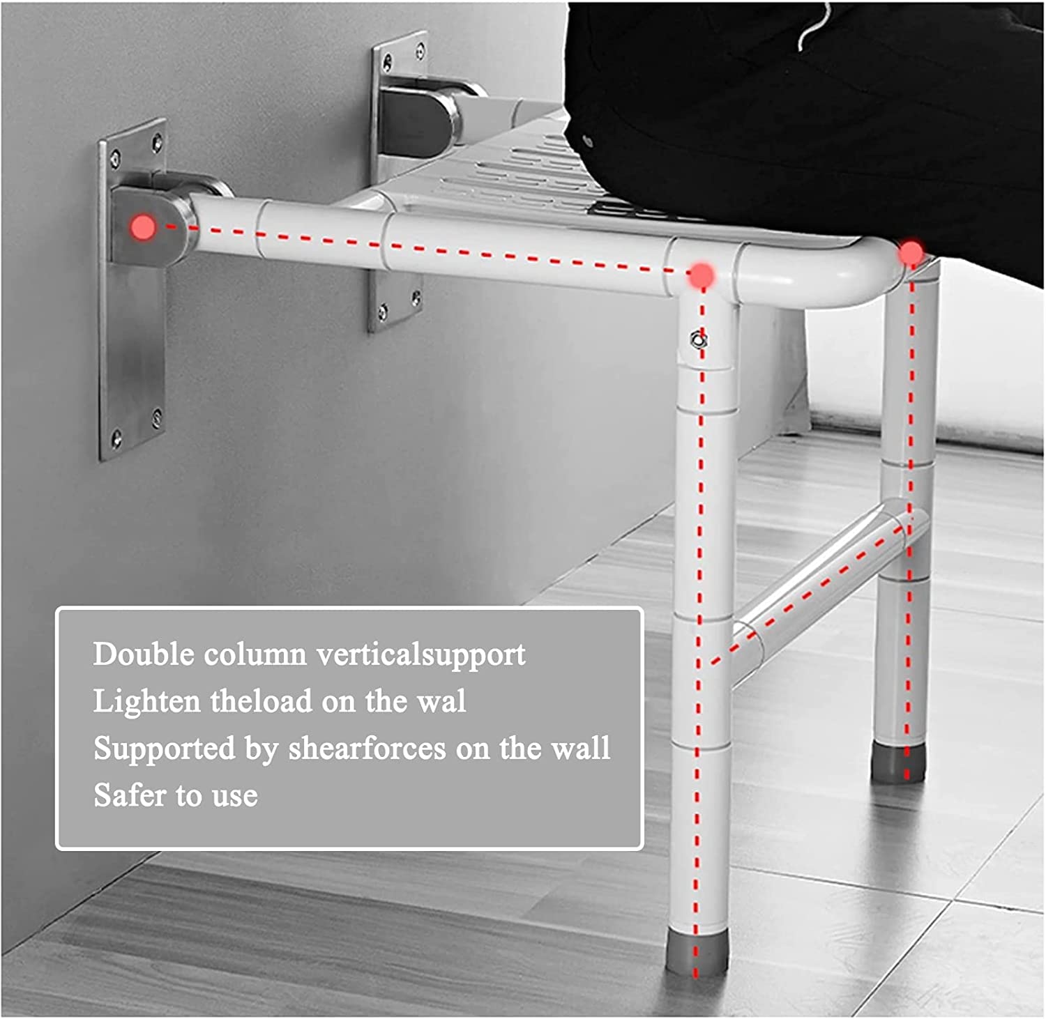 Asiento de Ducha abatible montado en la Pared Asiento De Ducha Plegable Con Patas, Taburete De Ducha for Ducha Interior Sillas De Seguridad Montadas En La Pared for Ducha for Personas Mayores Con Pata