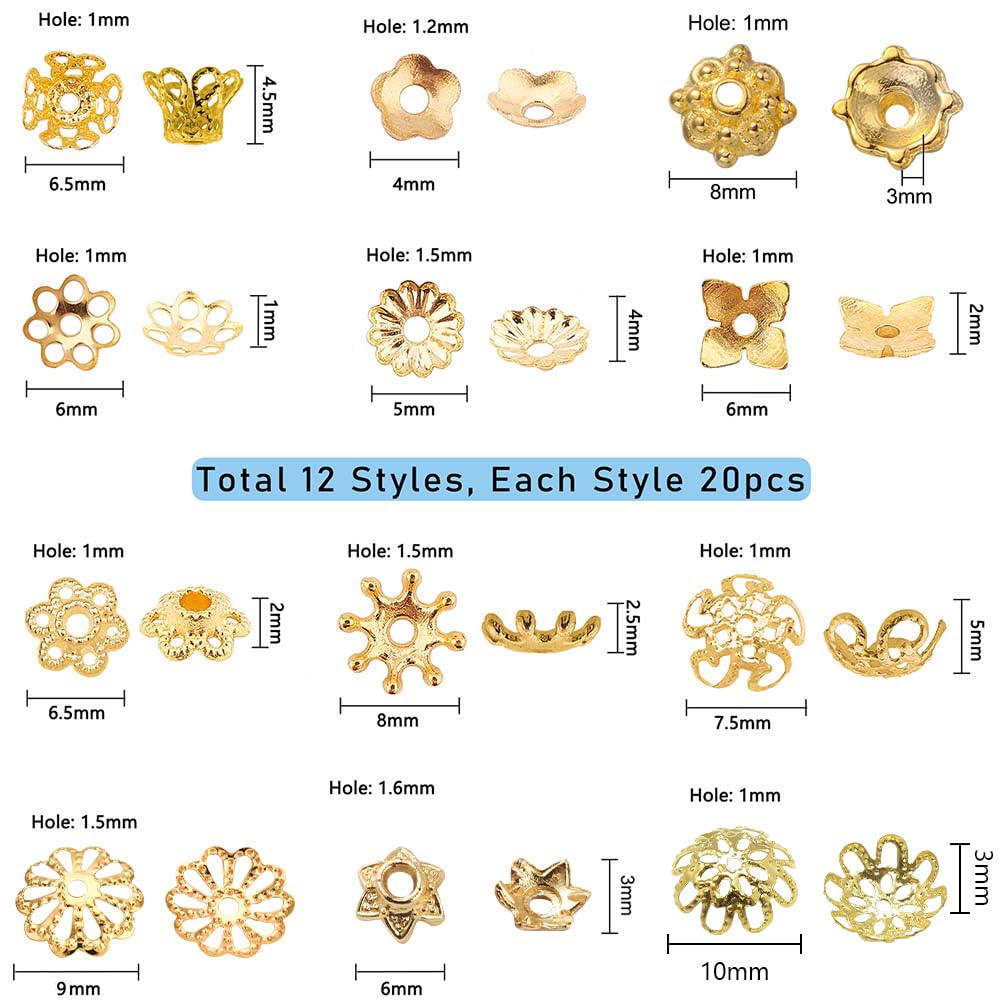 SUNNYCLUE 1 Boîte De 200 Embouts En Forme De Fleur 3D En Laiton Doré/argenté Pour Bijoux, Boucles D'oreilles, Colliers