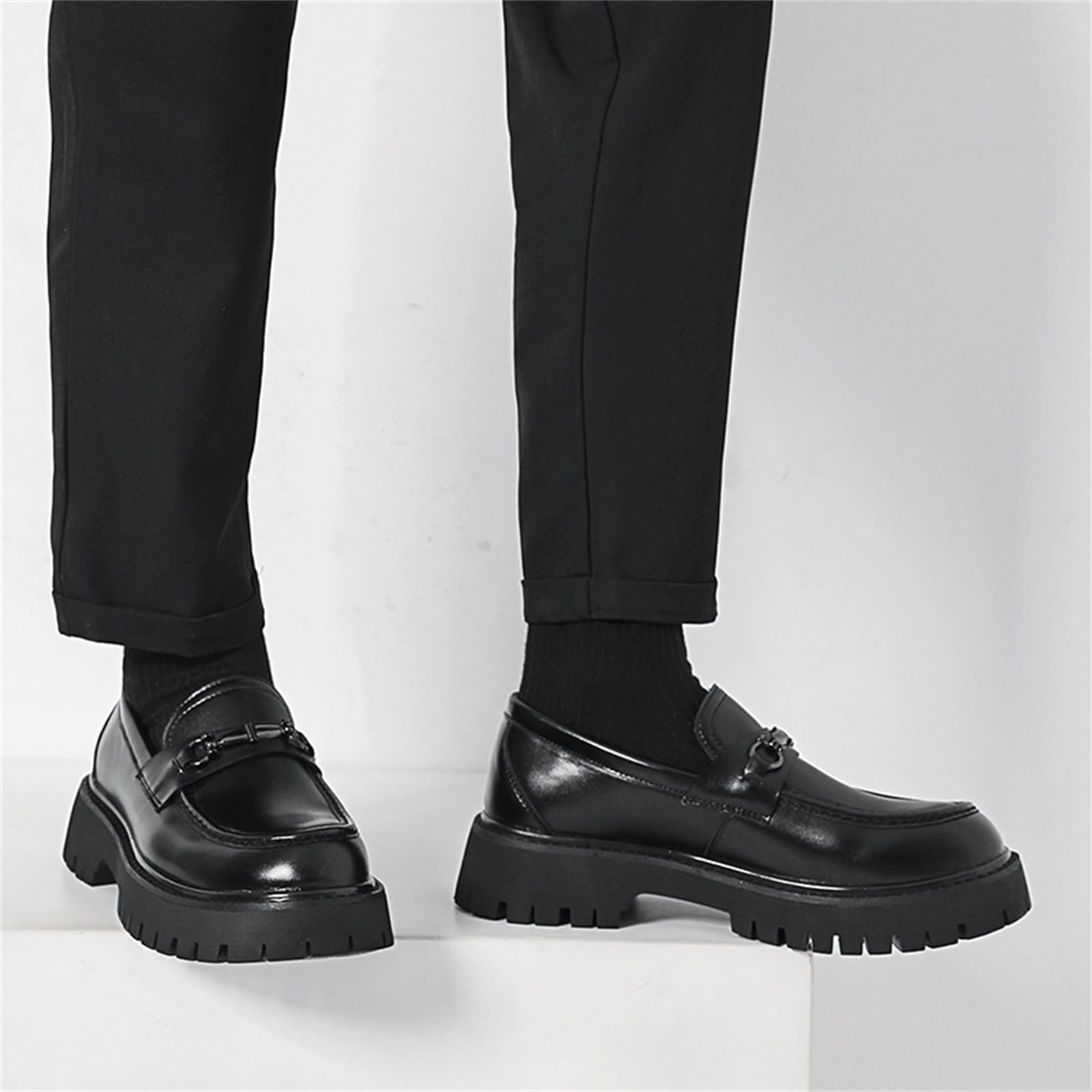 Herren Loafer Plateau Abendschuhe Leder Runde Zehen Modern Business Formelle Arbeitsschuhe