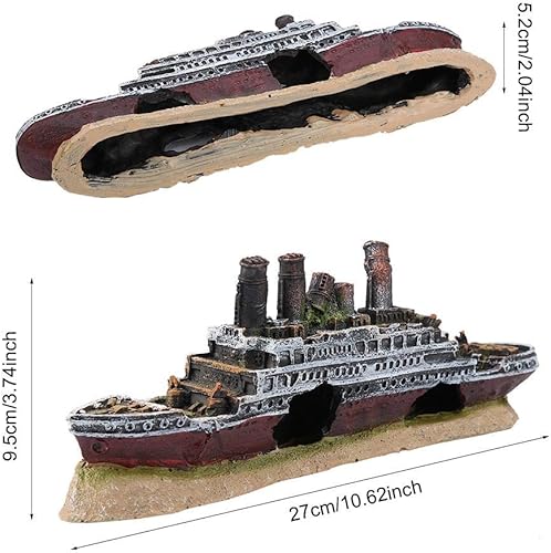 Miniatura 3 de Zerodis Decoración de naufragios de acuario, adorno de barco destrozado del Titanic Lost Wrecked Boat Ship Ornament Artificial Hide House Fish