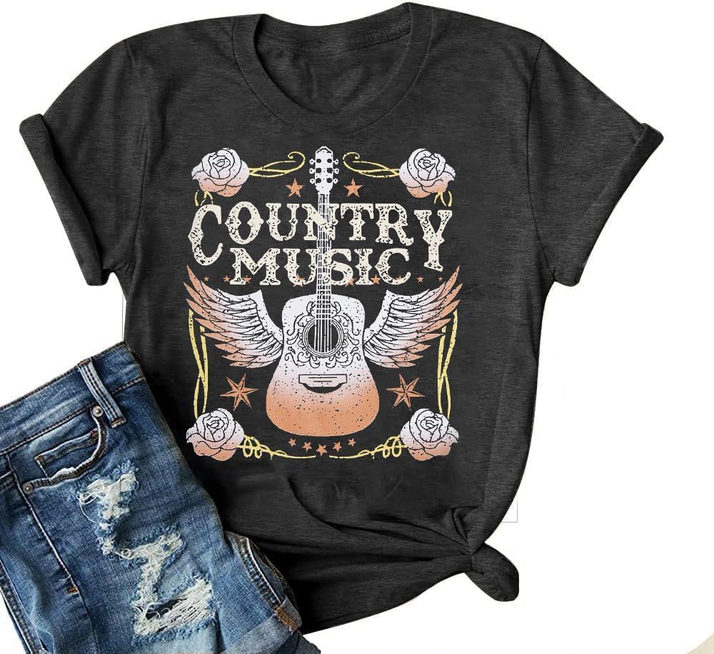 Country Music Shirt for Women Cow Skull Shirts Western Graphic T Shirts Rodeo Cowboy Short Sleeve Casual Tee Tops