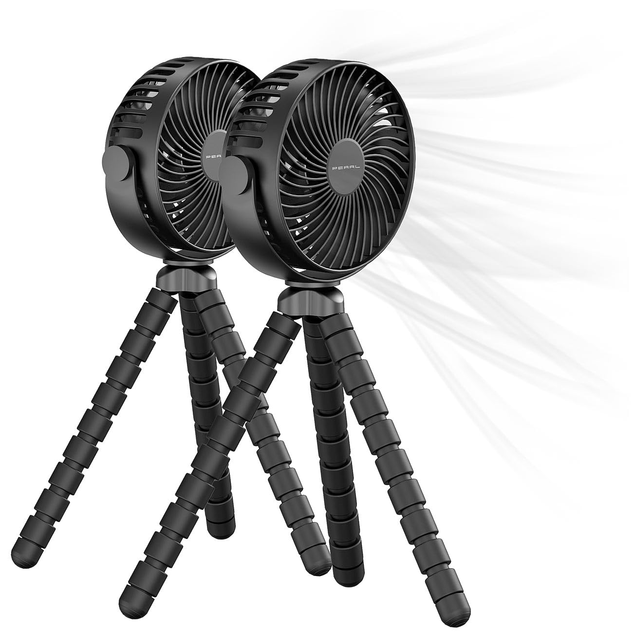PEARL Kinderwagen Ventilator: 2er-Set 360°-Akku-Handventilatoren mit Stativ, 3 Geschwindigkeiten (Kleiner Ventilator, Stativ, Auto)