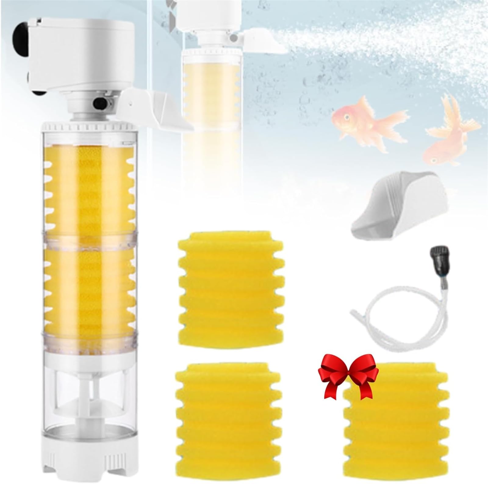 ERISAMO Ultimate Tank Filter, Fishtopia Ultimate Tank Filter, Fish Tank Vacuum Filter, 3-in-1 Biochemical Sponge Filter for Aquarium, Filtration, Oxygenation, Circulation (25W - 1500L/H)