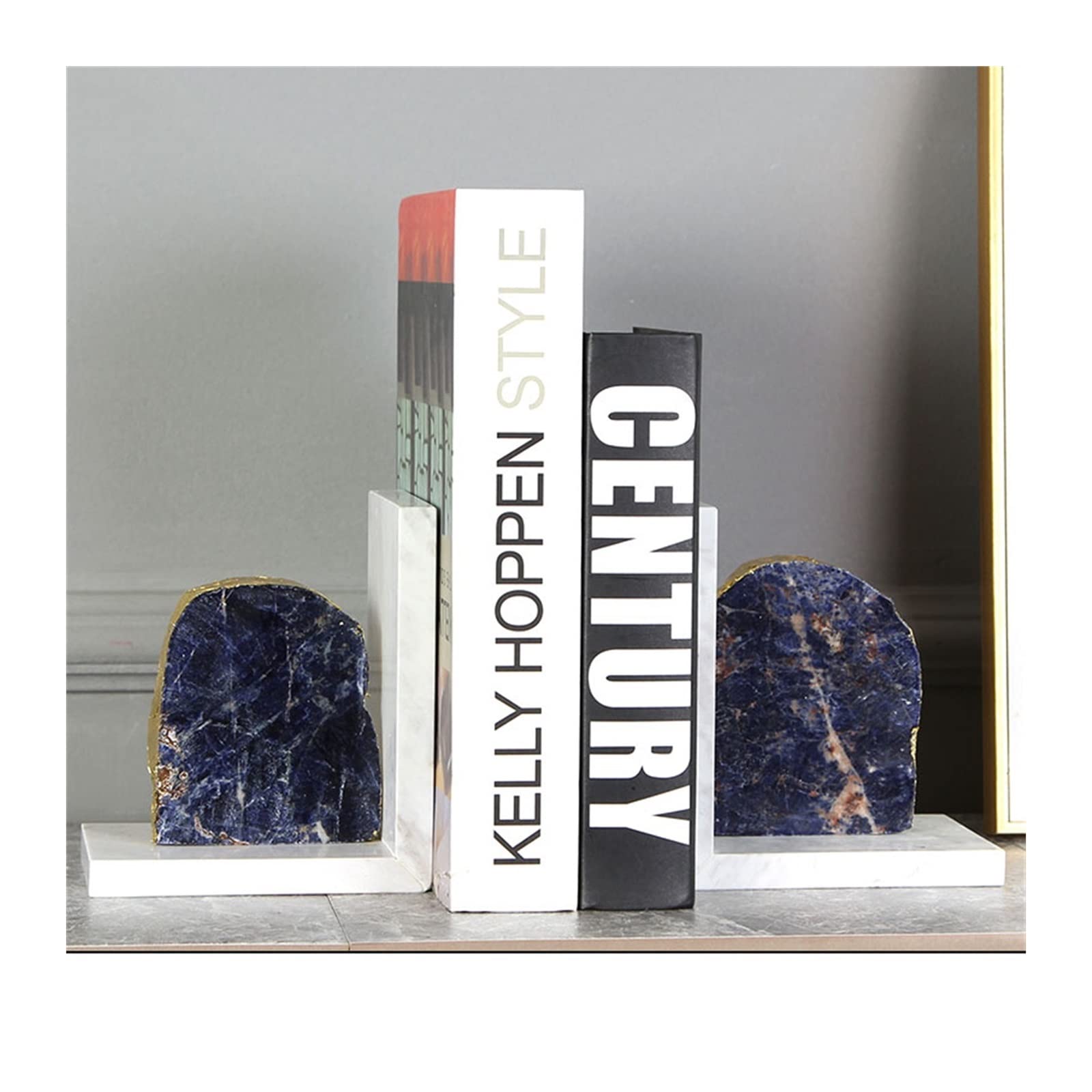 Bookends for Shelves Marble Style Bookends, Unique Decorative for Heavy Books, Creative Crystal Book Ends for Shelves, Kitchen Cookbooks Storage Bookshelf Holder Stand(Blue)