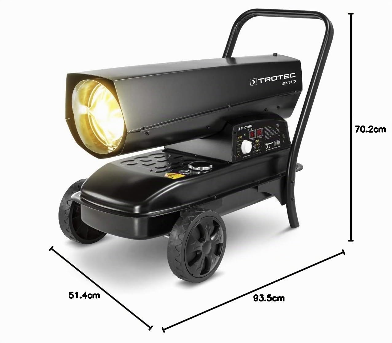 TROTEC Canon à chaleur au fioul 30KW à combustion directe IDX 31 D Réservoir de carburant intégré avec affichage du niveau de remplissage