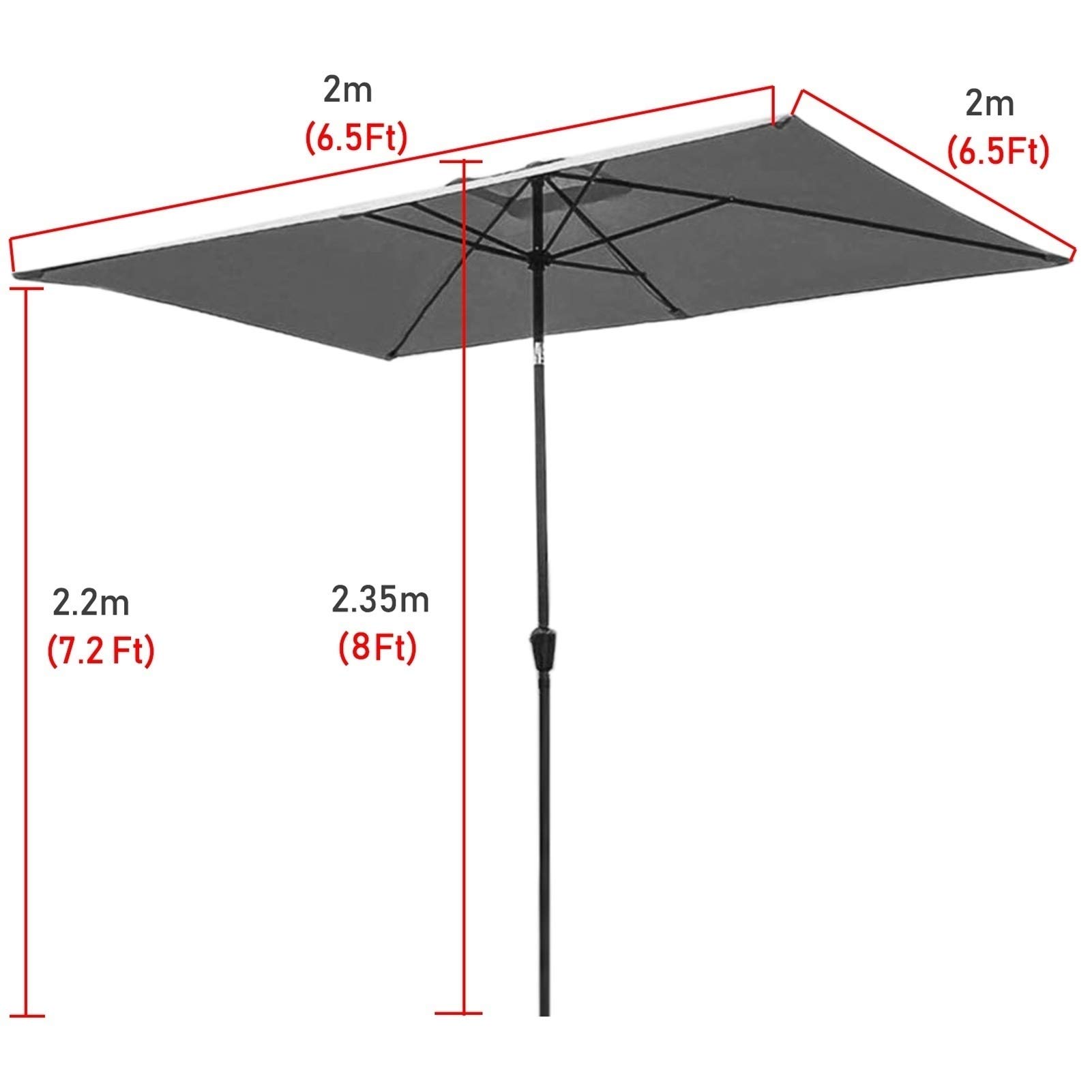Parasol ogrodowy, bardzo duże prostokątne parasole ogrodowe, 8-metrowy parasol stołowy z korbą i odchyleniem, patio na świeżym powietrzu, basen na plaży, podwórko, parasole przeciwsłoneczne (czerwone