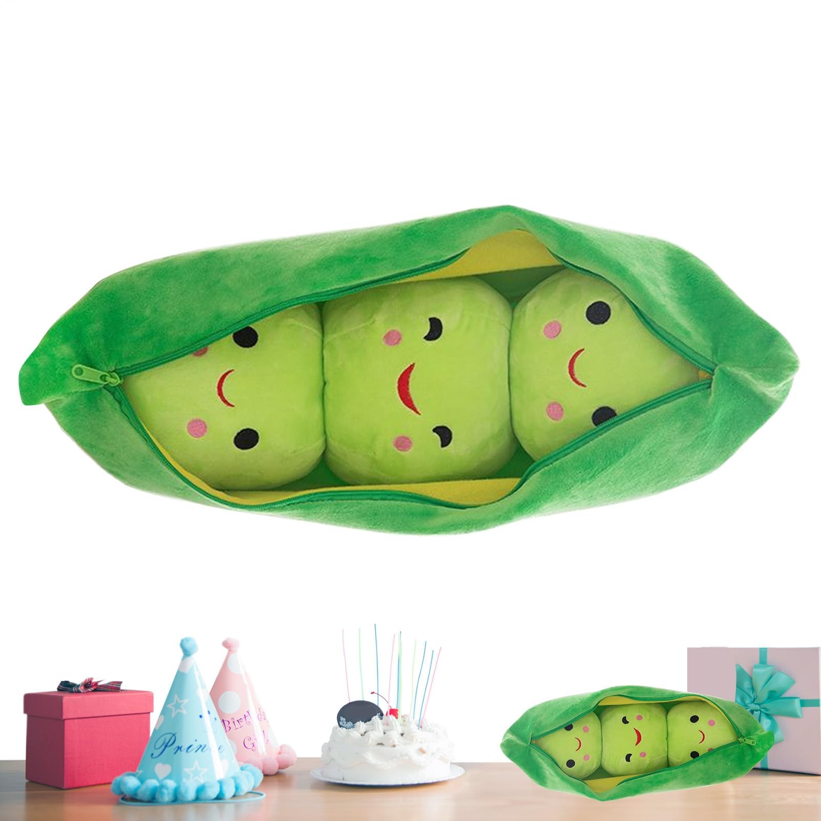 Muiltvoe Pea Plush, 3 Peas-in-A-Pod Plush, Cute Peas Stuffed Toys Stuffed Peas Toy, Cartoon Doll Figure Snuggle Plant Dolls, Soft Comfortable Cuddle Plant Doll,funny Stress Relief Gift