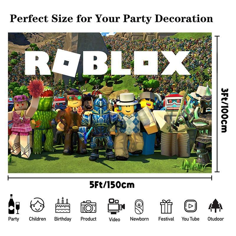 Telón Fondo Cumpleaños Roblox (100x150cm) - Vinilo Decorativo Para Fiestas Infantiles