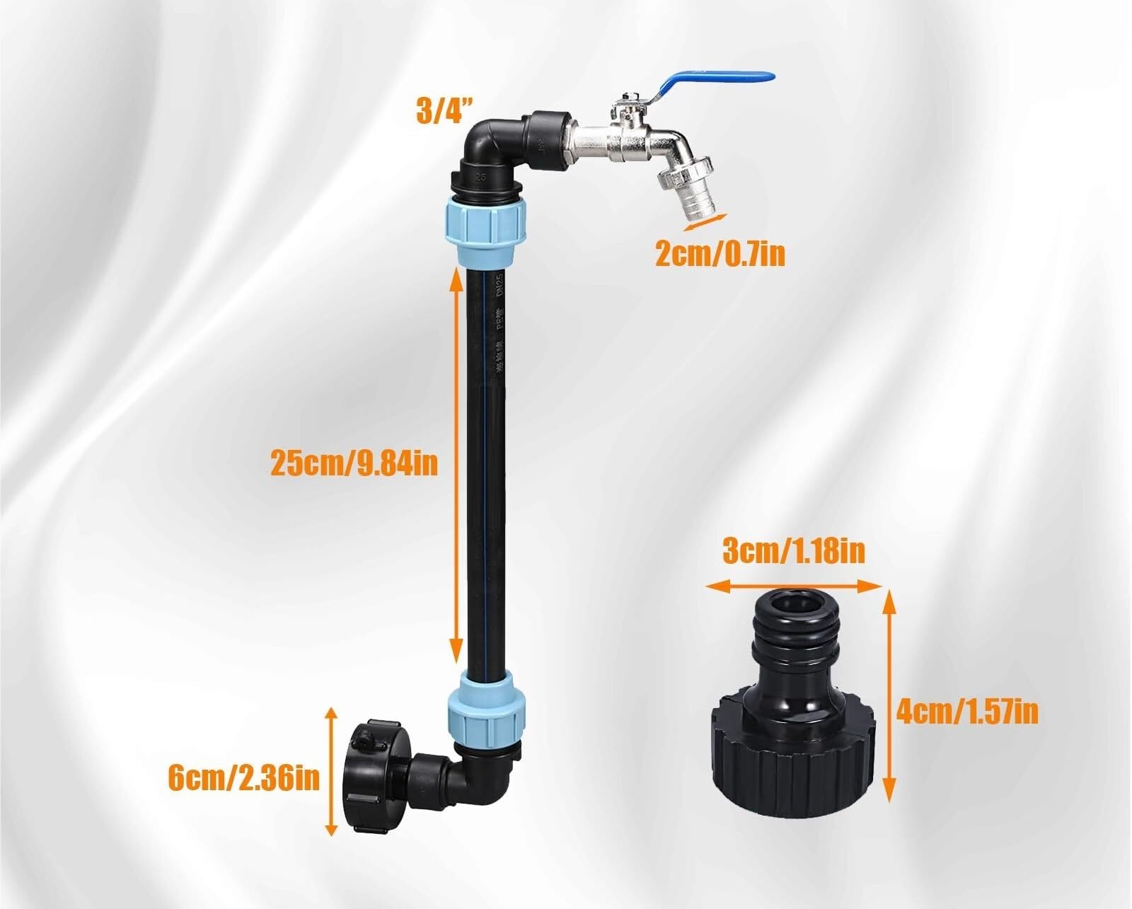 Rubinetto a Collo d'Oca IBC - Uscita 3/4" con Valvola, Connessione in Ottone Stagna per Cisterne di Acqua Piovana