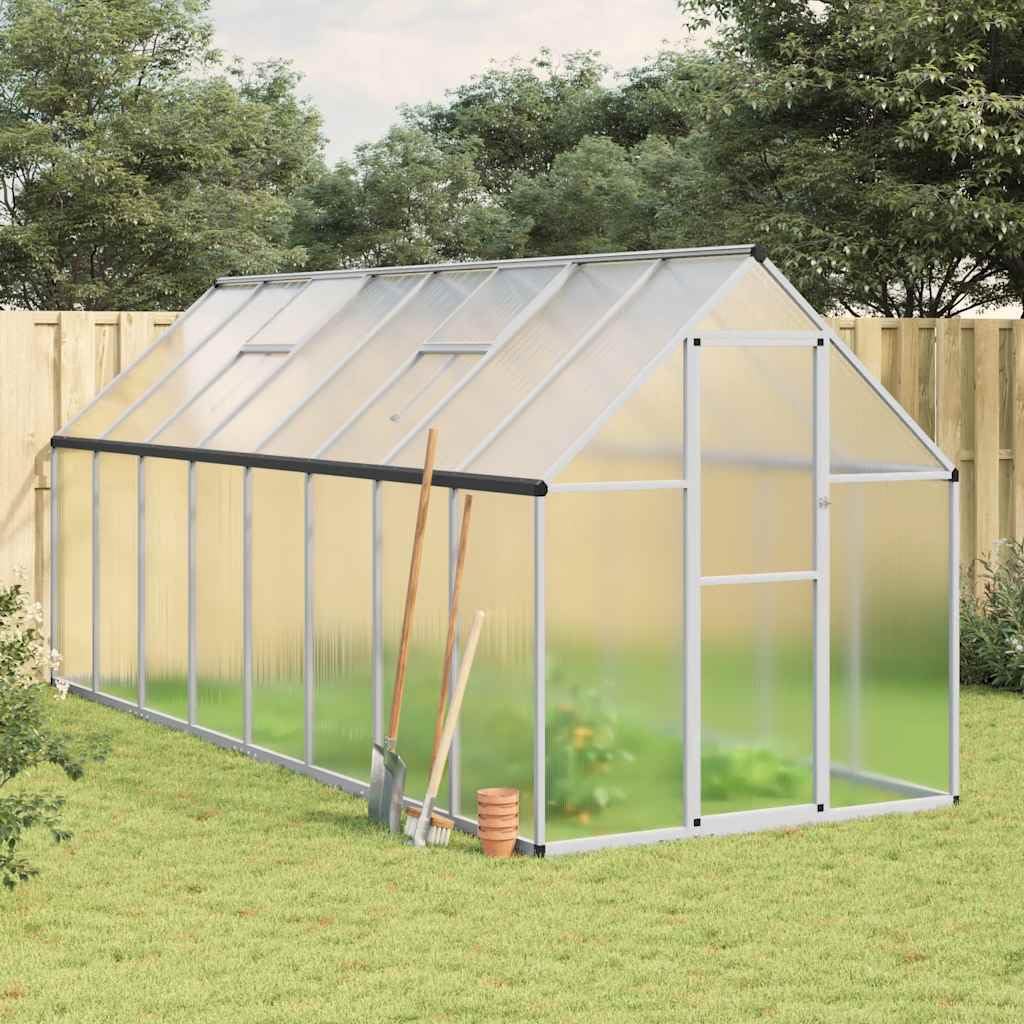 Szklarnia z ramą fundamentową z aluminium, 445 x 169 x 195 cm, 7,52 m2, płyty poliwęglanowe 4 mm, odporna na promieniowanie UV, szklarnia do altany ogrodowej, domku dla roślin, szklarni na