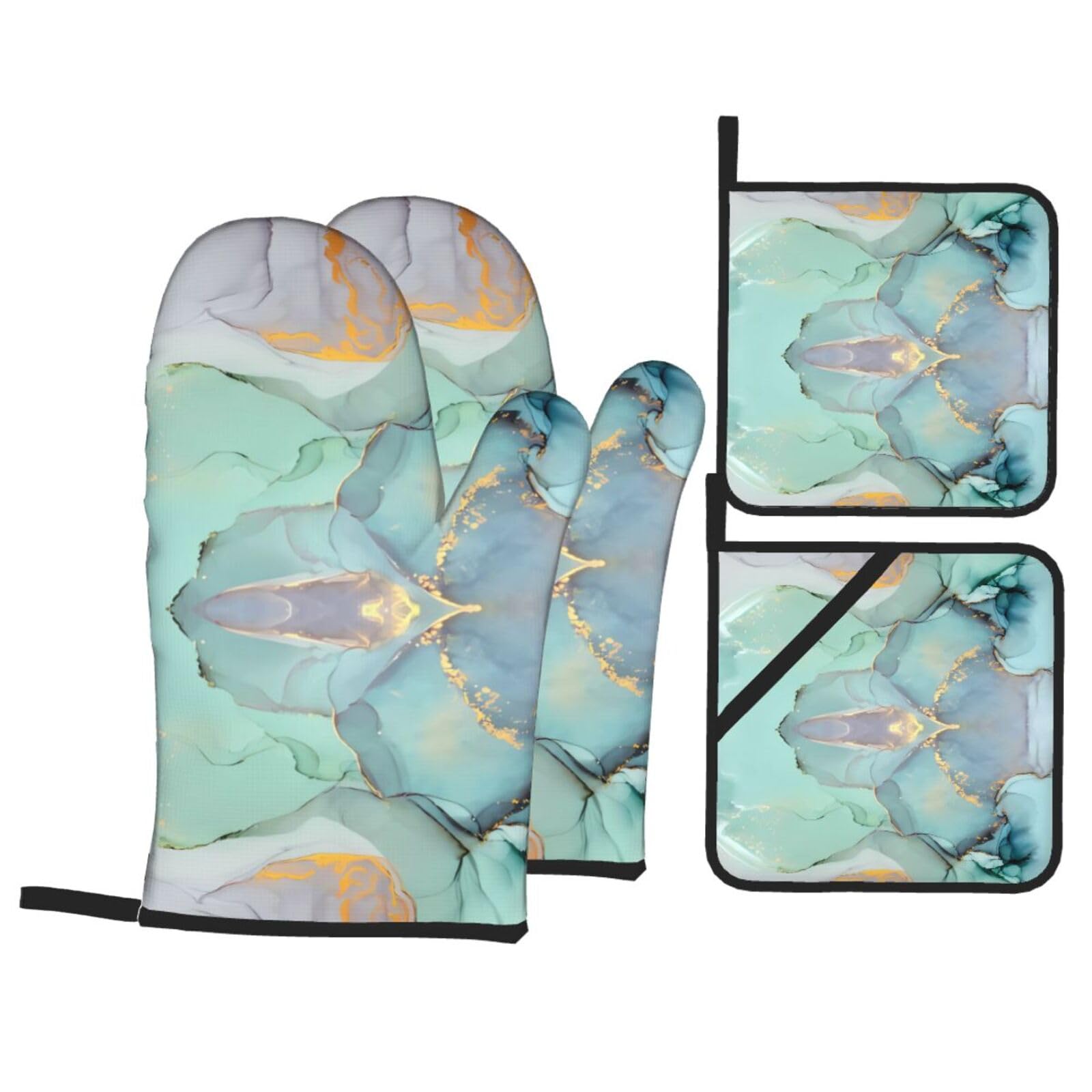 HJFCZH colourful marble Prints Kitchen Throw Set: Durable Oven Layers with Waterproof Polyester – 4 Piece Heat Protection System